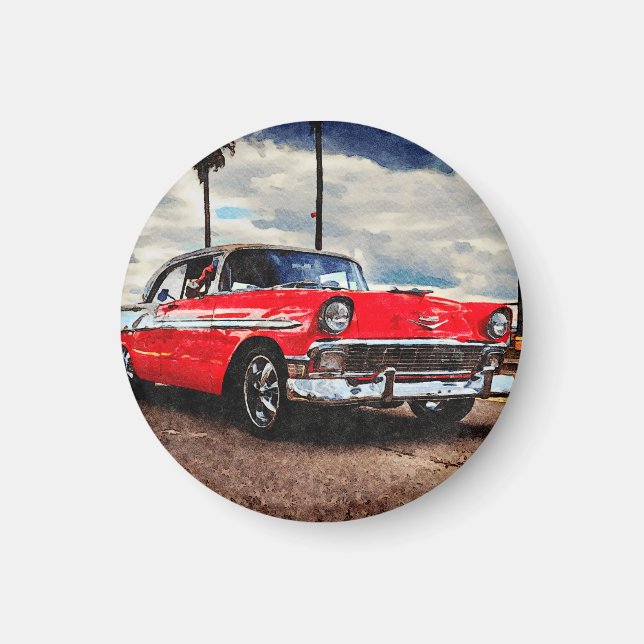 Vattenfärgsverk från 1956 Chevrolet Bel Luft Magnet (Framsidan)
