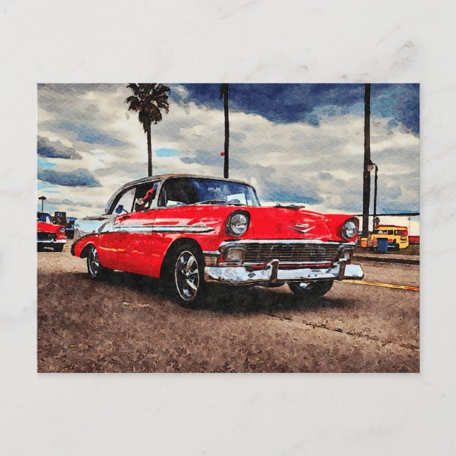 Vattenfärgsverk från 1956 Chevrolet Bel Luft Vykort (Framsida)
