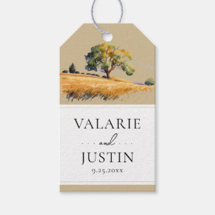 Vattenfärgsvete Fält Träd Westernare Bröllop Presentetikett