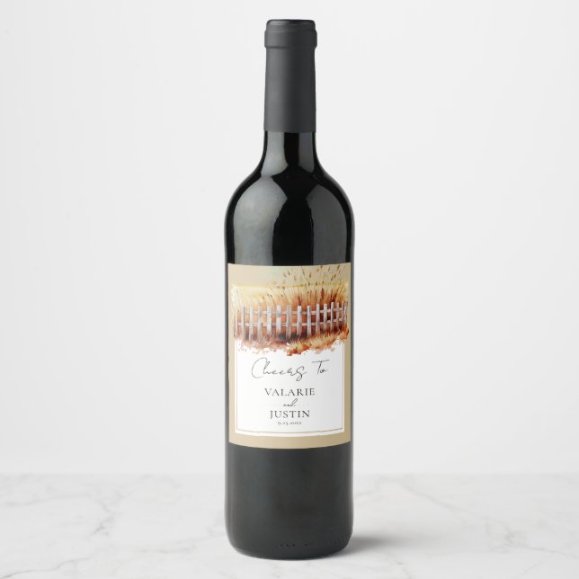 Vattenfärgsvetestäkt Westerna Bröllop Vinflaska Etikett (Framsida)