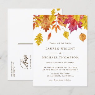 Vattenfärgsvikande Löv hösten Bröllop Inbjudan Vykort