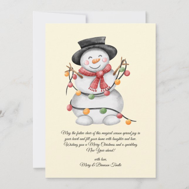 VattenfärgsVintage Snögubbe med Ljus Julkort (Framsida)