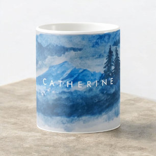 Vattenfärgsvinterberg liggande målning kaffemugg