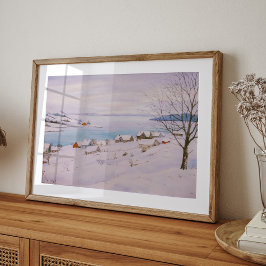 Vattenfärgsvinterbyn i Snö jul Poster