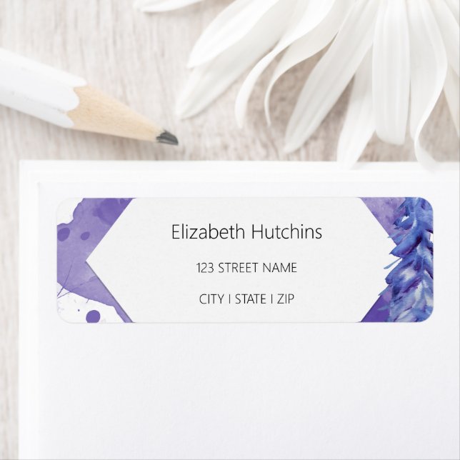 Vattenfärgsvinterscen i djupgående Lila-toner Returadress Etikett (Insitu)
