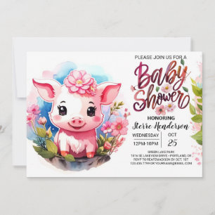 Vattenfärgsvisare Farm Gris Baby Shower Inbjudningar