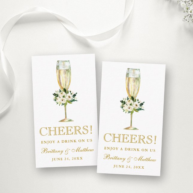 Vattenfärgsvit Blommigt Bröllop Drink Biljett-kort Tilläggskort (Customize to change text color, style, size or to add more text to back of card.)