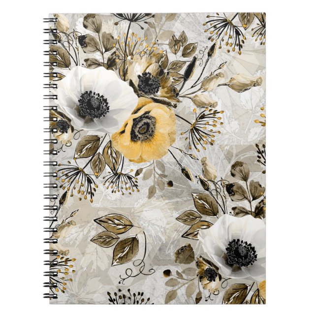 Vattenfärgsvit, gula blommor anteckningsbok (Framsidan)