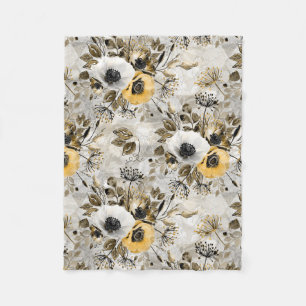 Vattenfärgsvit, gula blommor fleecefilt