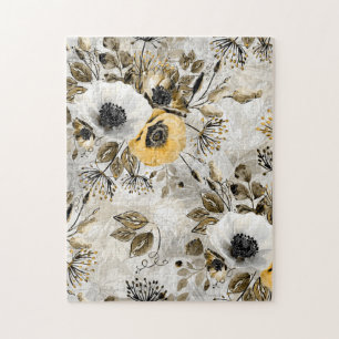 Vattenfärgsvit, gula blommor pussel