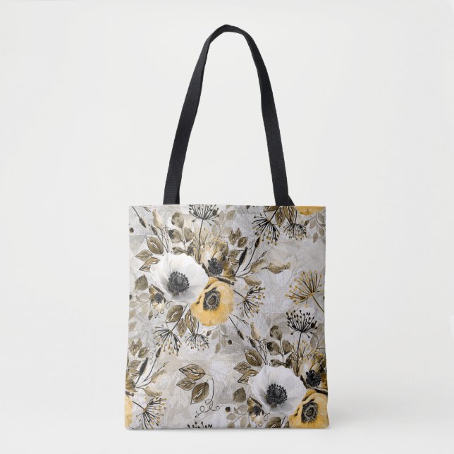 Vattenfärgsvit, gula blommor tygkasse (Framsida)