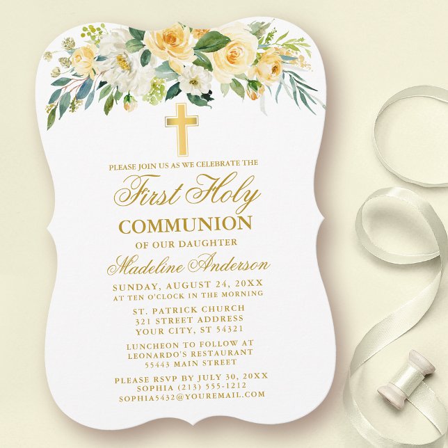 Vattenfärgsvit Gult Vit Blommigt Första gemenskap Inbjudningar (Customize to change text size, style, color or to add more text or photos to back of card.)
