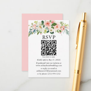 Vattenfärgsvit Rosa Blommigt Bröllop QR-OSA Tilläggskort