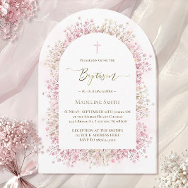 Vattenfärgsvit rosa blommor Baptism Inbjudningar