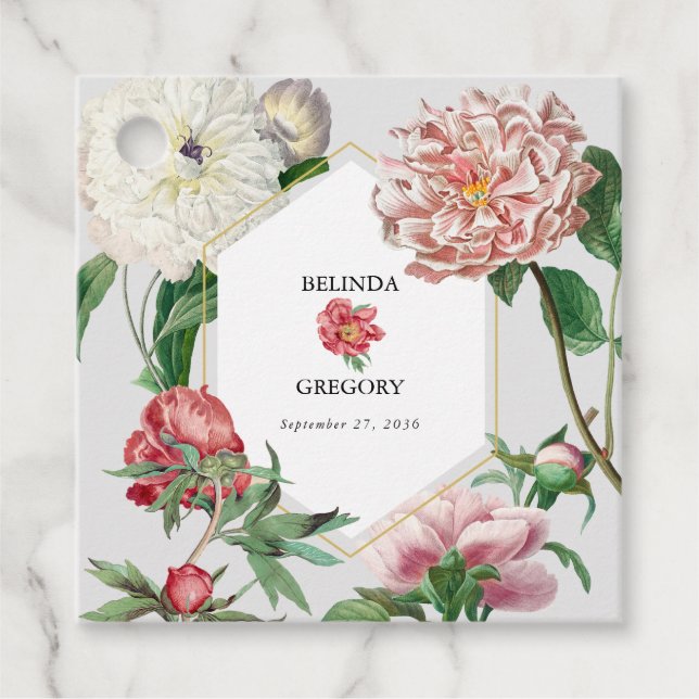 Vattenfärgsvit Rosa Blommor Bröllop Gåvor Etiketter (Framsida)