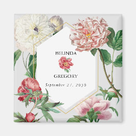 Vattenfärgsvit Rosa Blommor Bröllop Magnet