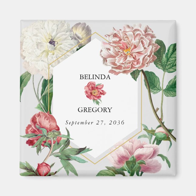 Vattenfärgsvit Rosa Blommor Bröllop Magnet (Framsidan)