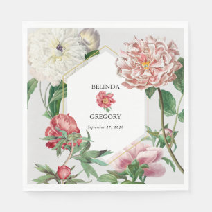 Vattenfärgsvit Rosa Blommor Bröllop Pappersservett