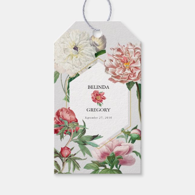 Vattenfärgsvit Rosa Blommor Bröllop Presentetikett (Framsidan)