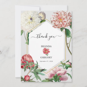 Vattenfärgsvit Rosa Blommor Bröllop Tack Kort