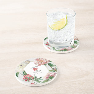 Vattenfärgsvit Rosa Blommor Bröllop Underlägg