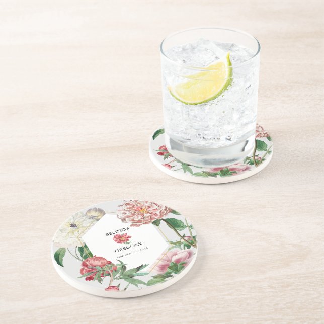 Vattenfärgsvit Rosa Blommor Bröllop Underlägg (Sidan)