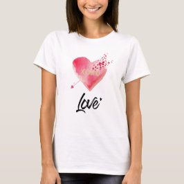 *~* Vattenfärgsvit Rosa Heart & Pil Women White T Shirt