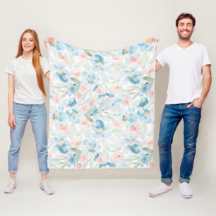Vattenfärgsvit rosa och blåa blommor White Fleecefilt