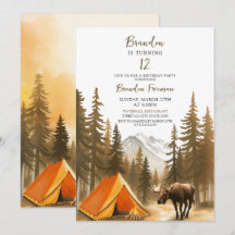 Vattenfärgsvit Rustic Woodland Camping Birthday