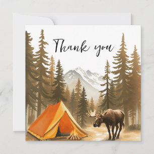 Vattenfärgsvit Rustic Woodland Camping Birthday Tack Kort