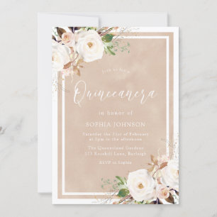 vattenfärgsvita blommor Quinceanera Inbjudningar