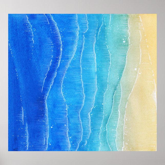 Vattenfärgsvy till havs och strand. poster (Framsidan)