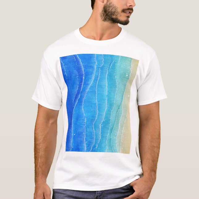 Vattenfärgsvy till havs och strand. t shirt (Framsida)