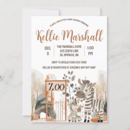 Vattenfärgszebra-familjen, zoo, babyskor inbjudningar