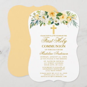 Vattenfärgszon Blommigt Gult Första gemenskap Guld Inbjudningar