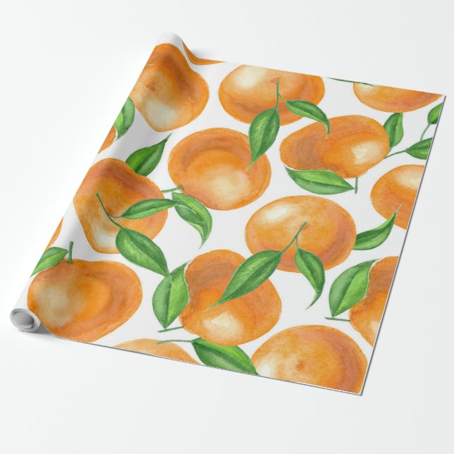 Vattenfärgtangerines Presentpapper (Utrullad)