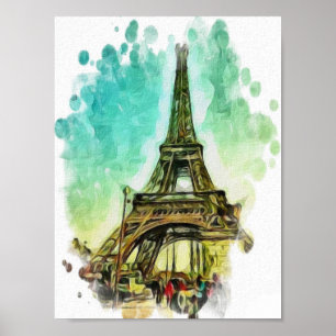 Vattenfärgteckning, det eiffel torn Paris Poster