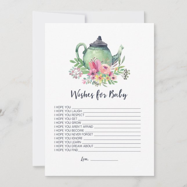 Vattenfärgtekannaönskemål för babykort inbjudningar (Framsida)
