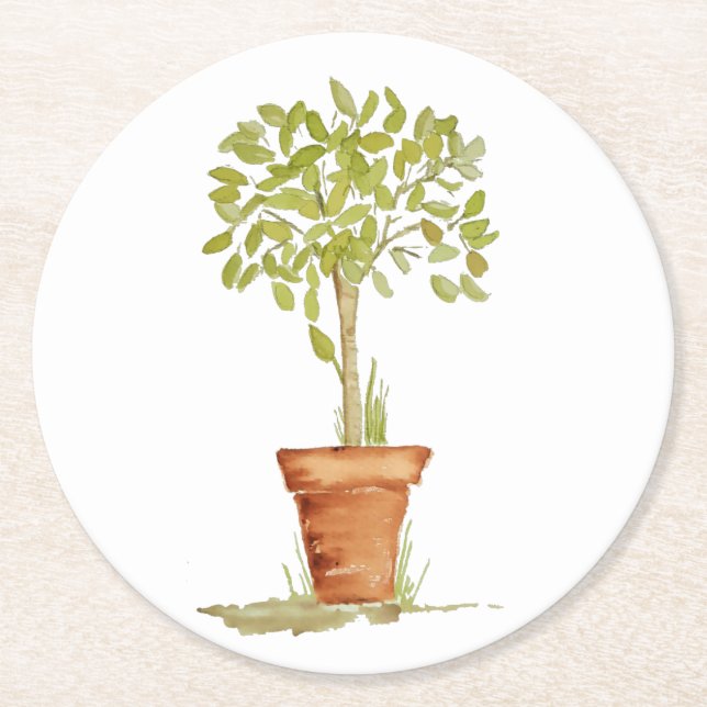 VattenfärgTopiaryträd Underlägg Papper Rund (Framsidan)