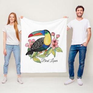 VattenfärgToucan fågel med blommor Fleecefilt