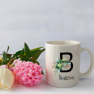 Vattenfärgträdgårdsmonogram pension kaffe mugg