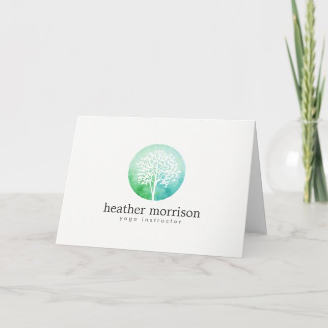 VattenfärgträdYoga och hälsa vikta Notecard Kort (Framsida)