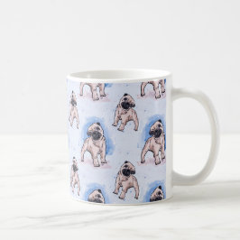 Vattenfärgtryck, mopshund, en mopsmugg kaffemugg