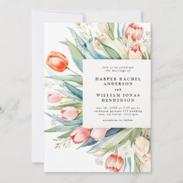 Vattenfärgtulip bouquet bröllop inbjudningar