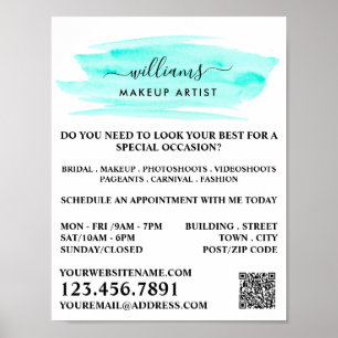 Vattenfärgturkos Brushstroke Makeup Artist Poster
