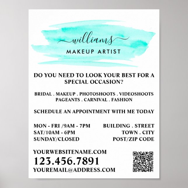 Vattenfärgturkos Brushstroke Makeup Artist Poster (Framsidan)