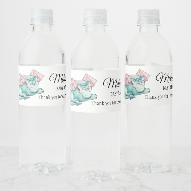 Vattenfärgturkos Sleeping Dragon Baby Shower Vattenflaskor Etikett (Flaskor)