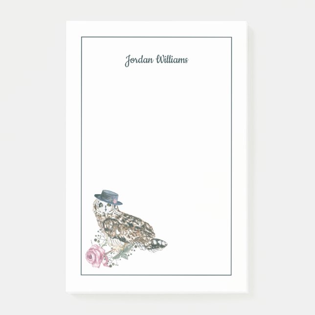 Vattenfärgugglan | tillfogar ditt namn post-it block (Framsida)