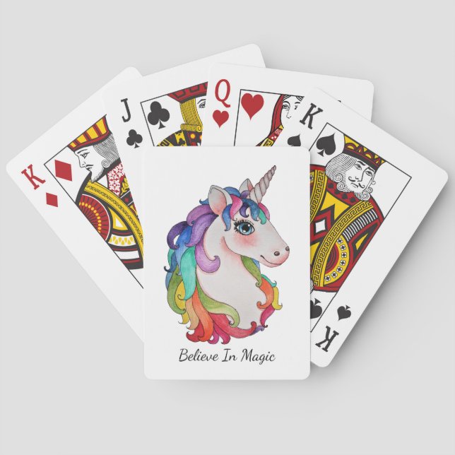 VattenfärgUnicorn med regnbågehår Casinokort (Baksidan)