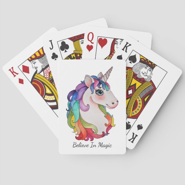 VattenfärgUnicorn med regnbågehår Casinokort (Baksidan)